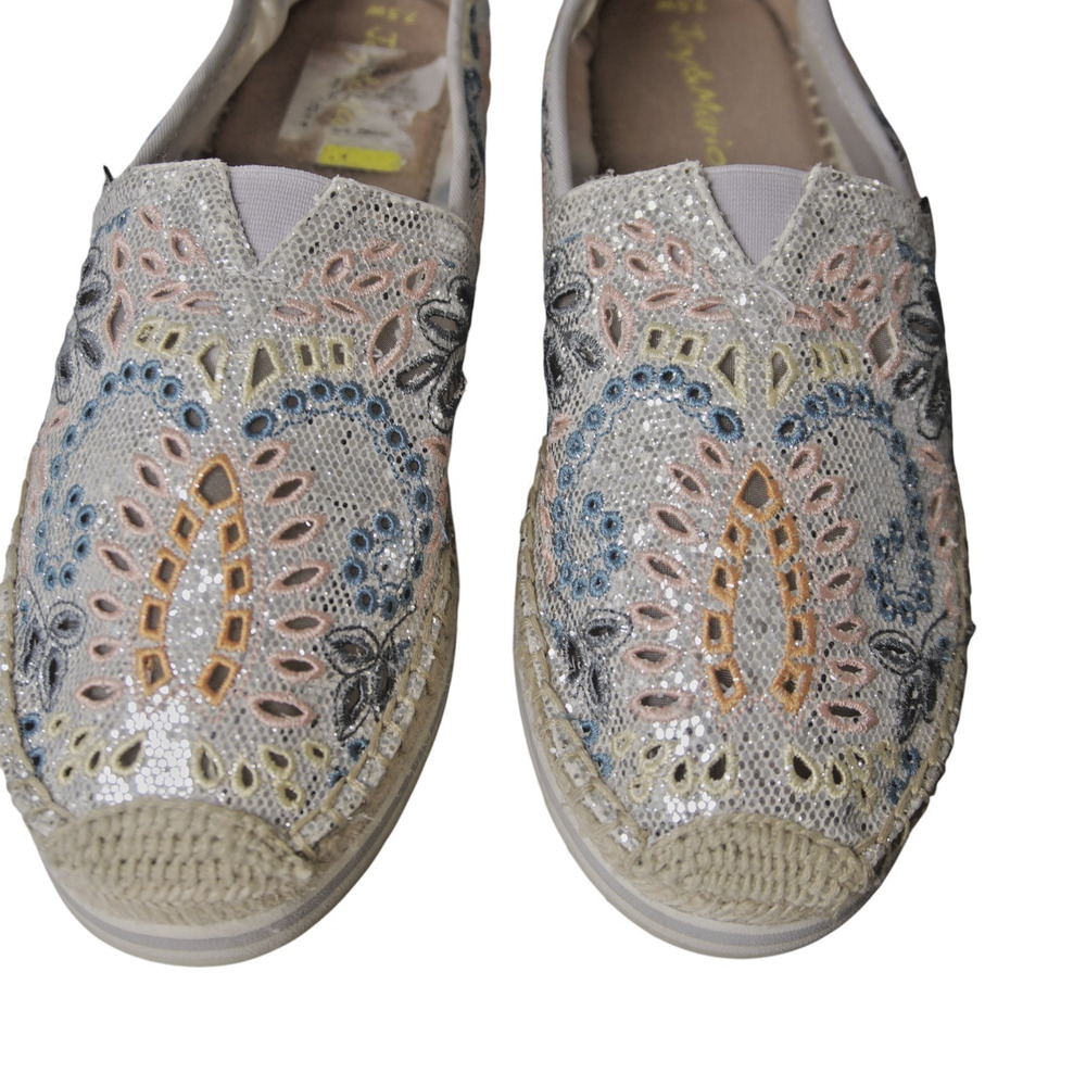 JOY & MARIO METALLIC EMBROIDERED ESPADRILLES WOMEN’S 7.5 PLATFORM SLIP-ON - Picture 5 of 9